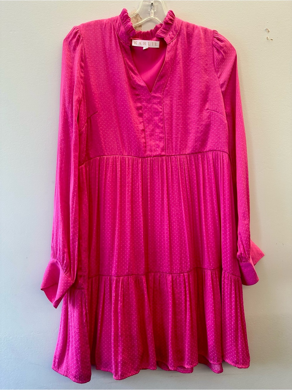Karlie Hot Pink Long-Sleeve Tiered Swing Dress